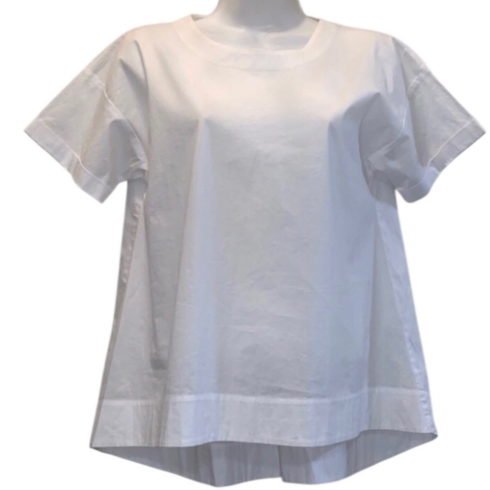 Eileen Fisher blouse organic cotton round neck shirt sleeve rounded hem - Picture 4 of 10